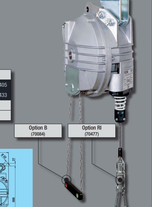 Tecna 70084AX - handle with a chain to remotely lock/unlock the balancer