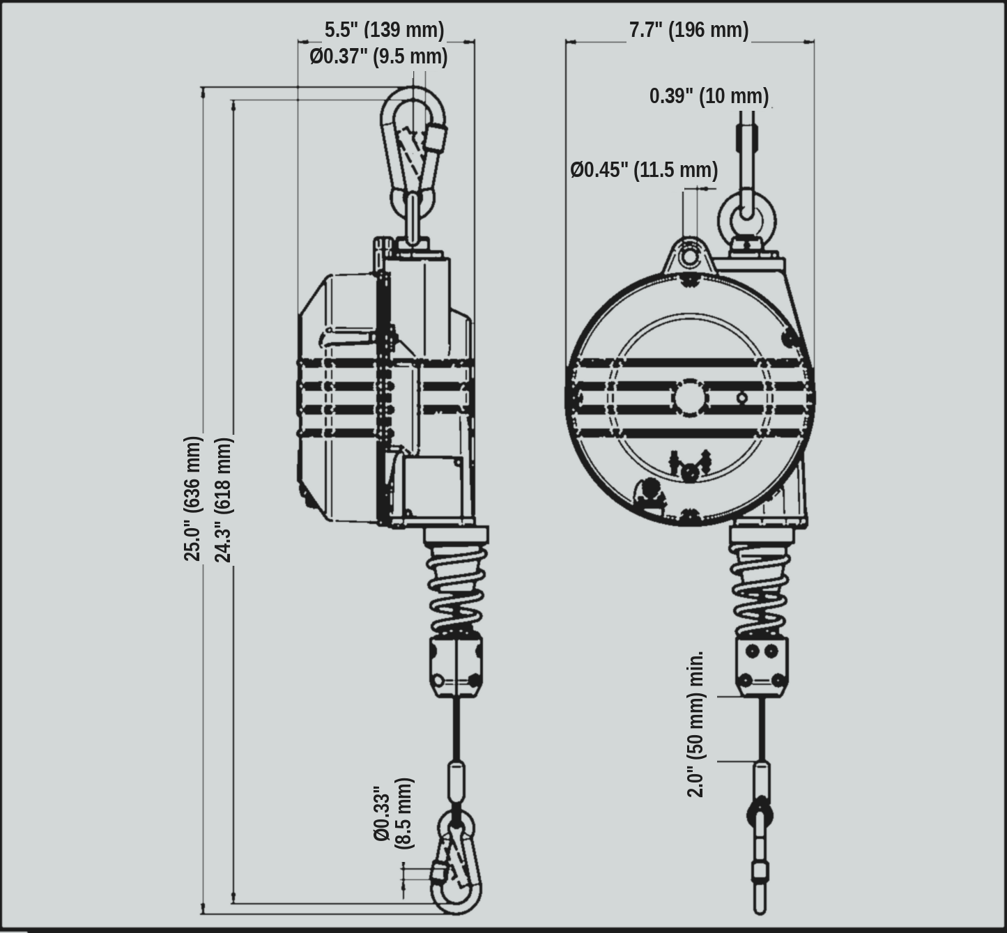 TECNA 9354OD-9359OD outdoor zero-gravity balancer dimension drawing