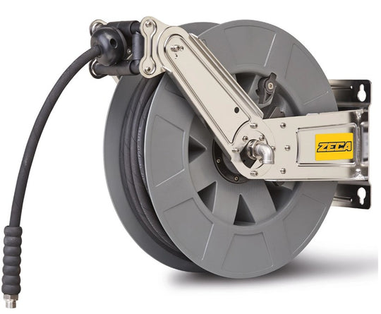 Industrial Oil-Water Hose Reel Zeca 8442/1111 ZNA, 50 ft, 3/8" ID, 2600 PSI, 3/8" FNPT Outlet, 3/8" FNPT Inlet