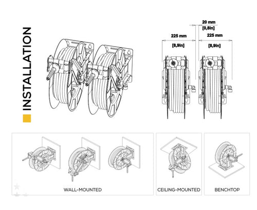 Load image into Gallery viewer, Industrial Air-Water Hose Reel Zeca 8406 ZNA, 60 ft, 3/8" ID, 300 PSI, 3/8" MNPT Outlet, 1/2" FNPT Inlet
