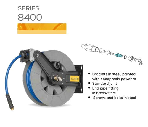 Load image into Gallery viewer, Industrial Air-Water Hose Reel Zeca 8406 ZNA, 60 ft, 3/8" ID, 300 PSI, 3/8" MNPT Outlet, 1/2" FNPT Inlet

