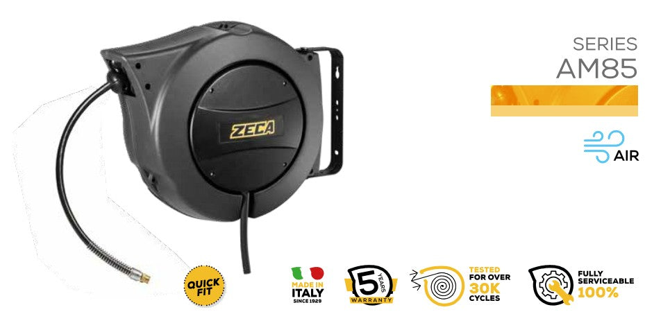 Industrial Air Hose Reel Zeca AM85/10 4AU ZNA, 50 ft, 3/8" ID, 220 PSI, 3/8" MNPT, 4AU