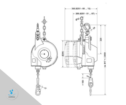 Load image into Gallery viewer, INOX PRO® 7251-09 (8251-09) Rust-Free Kromer Tool Balancer (253 to 286lb, 9.8ft)
